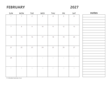 2027 february calendar printable