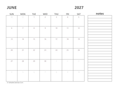 2027 june calendar printable