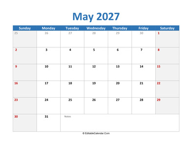 2027 printable calendar may
