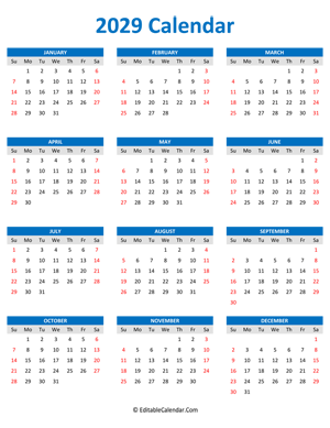 2029 calendar portrait blue style