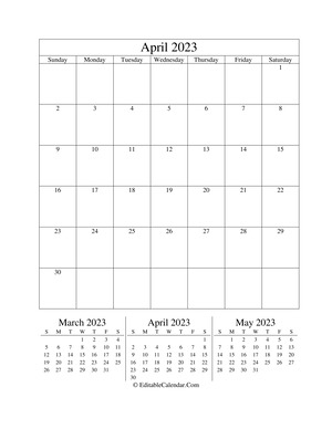 april 2023 editable calendar (portrait layout)