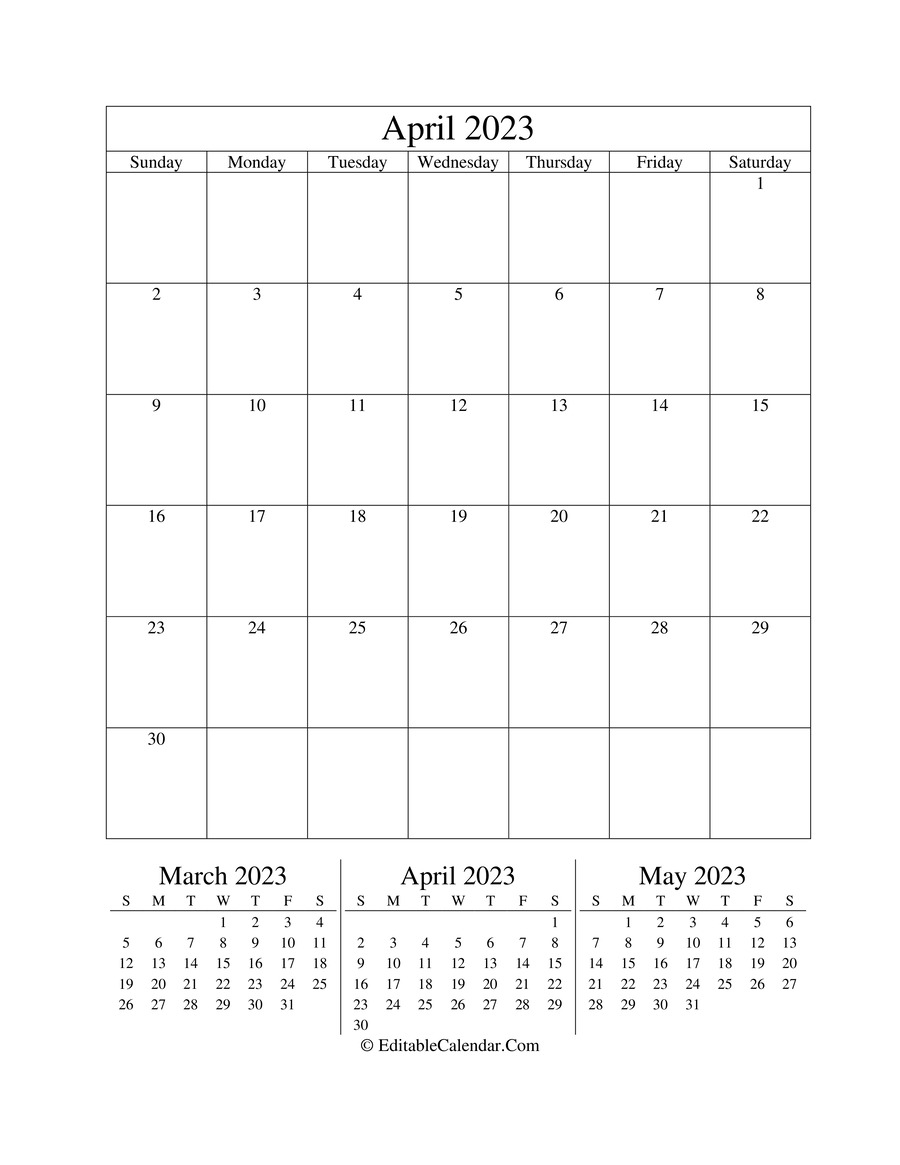 april 2023 editable calendar portrait