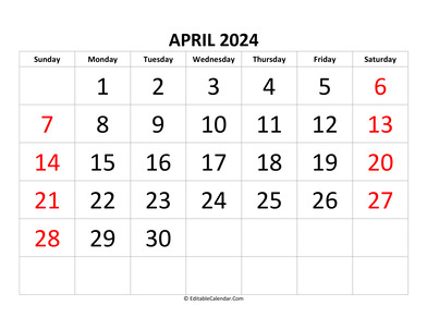 april 2024 calendar editable