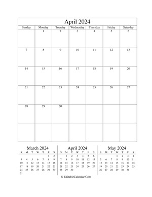 april 2024 editable calendar (portrait layout)