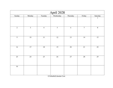 april 2028 printable calendar holidays