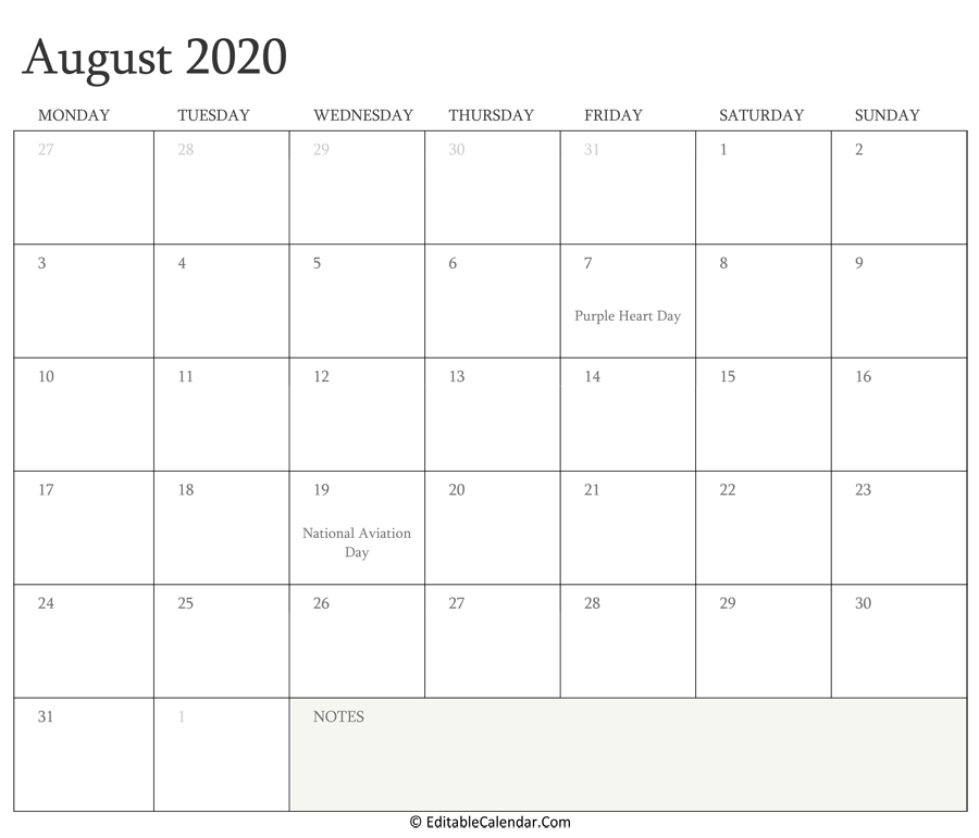 Editable Calendar 2021 2022