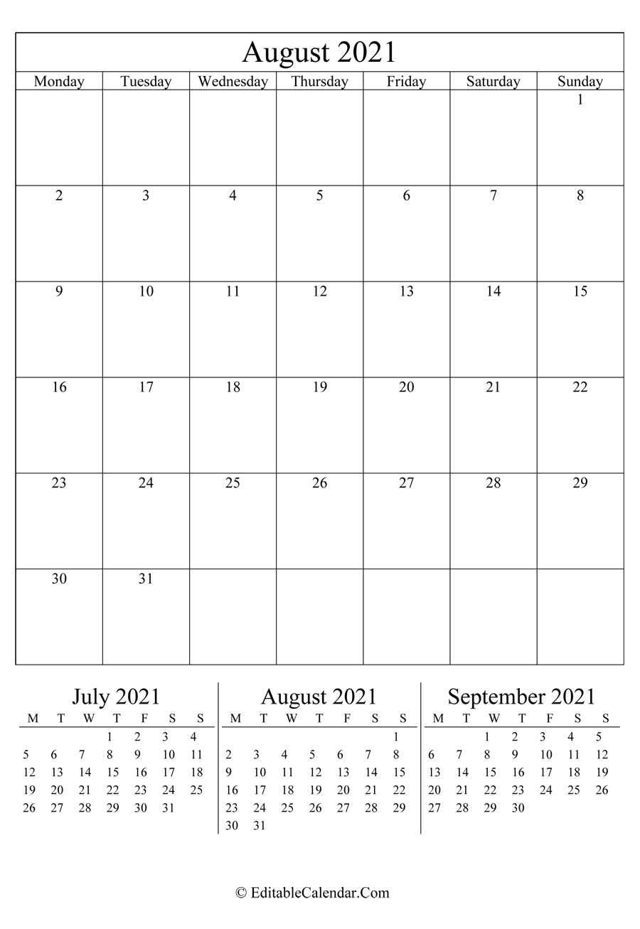 august 2021 editable calendar portrait
