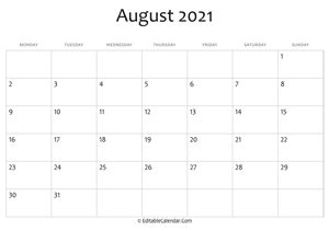 august 2021 printable calendar holidays