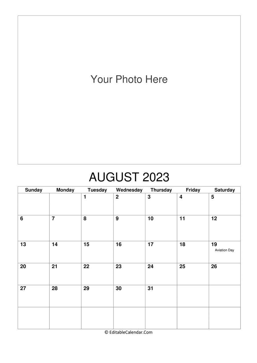 august 2023 photo calendar