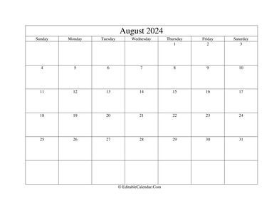 August 2024 Editable Calendar with Holidays