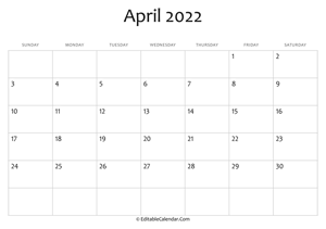 blank april calendar 2022