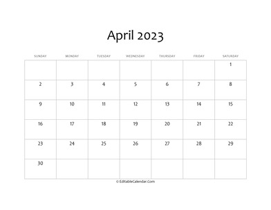 blank april calendar 2023
