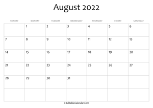 blank august calendar 2022