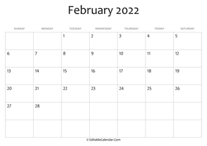 blank february calendar 2022