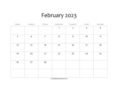blank february calendar 2023