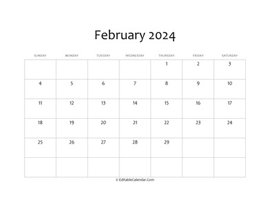 blank february calendar 2024