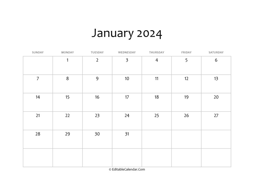 Download Blank January Calendar 2024 (Word Version)