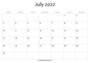 blank july calendar 2022