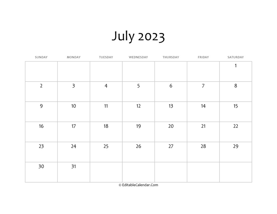 Download Blank July Calendar 2023 (Word Version)