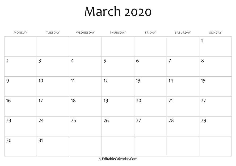 March 2020 Printable Calendar With Holidays