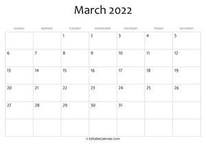 blank march calendar 2022