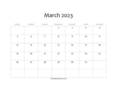 blank march calendar 2023