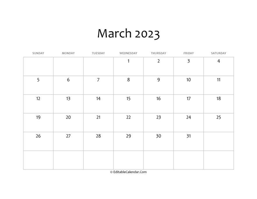 blank march calendar 2023