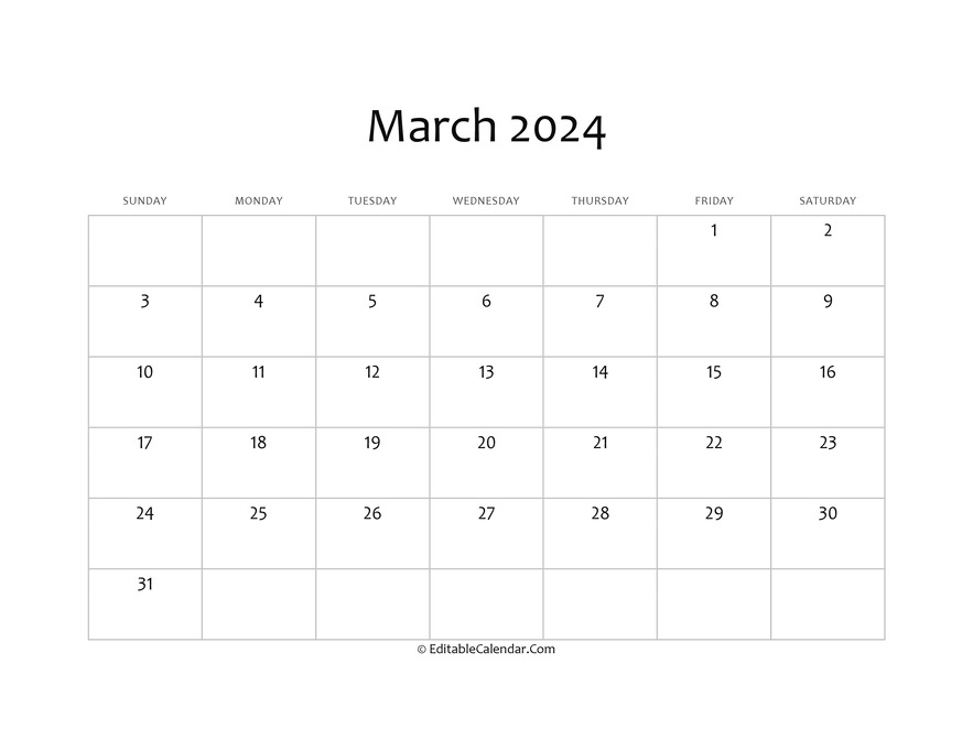 March 2024 Calendar Month Printable Free Chery Deirdre