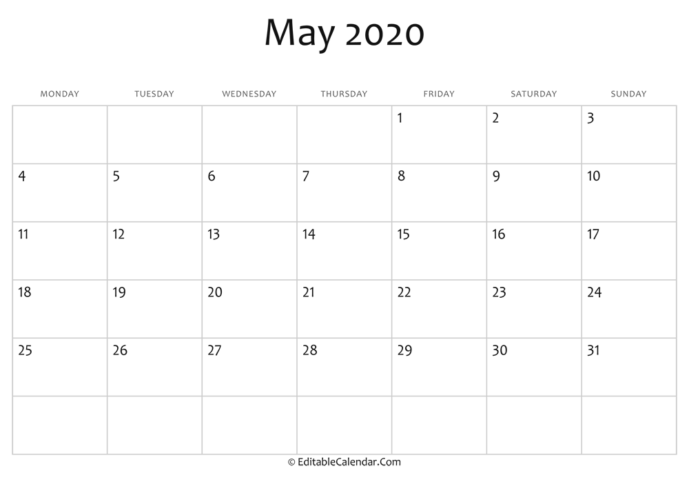 May 2020 Printable Calendar With Holidays