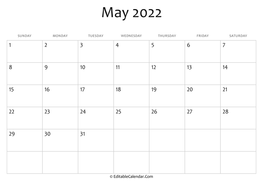May Printable Calendar 2022 Word Download Blank May Calendar 2022 (Word Version)