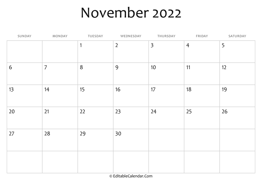 blank november calendar 2022