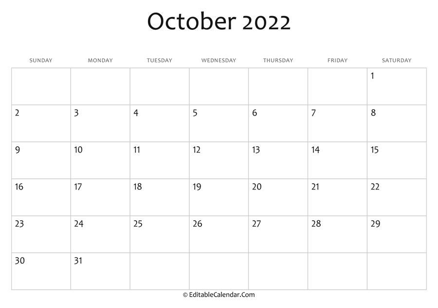 October 2022 Calendar Templates
