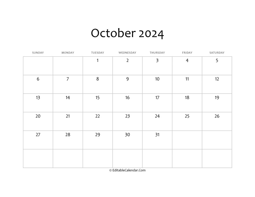 October 2024 Printable Calendar with Holidays