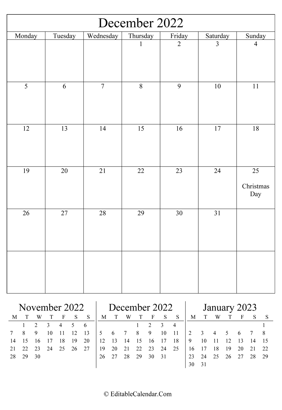 december 2022 editable calendar portrait