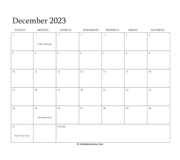 December 2023 January 2024 Calendar With Holidays Printable Calendar