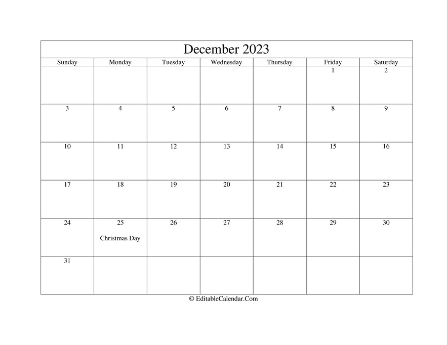 December 2023 Printable Calendar with Holidays