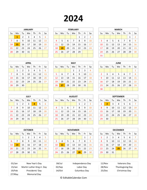 editable 2024 calendar with holidays