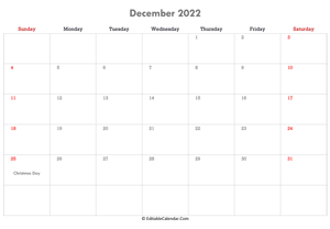 editable calendar december 2022