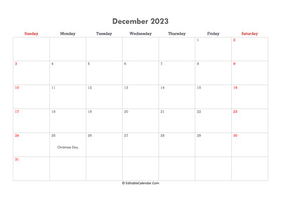 editable calendar december 2023 with notes