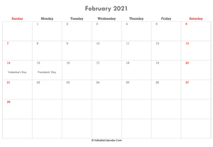 editable calendar february 2021