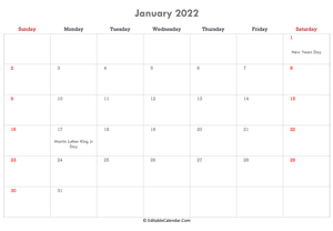 editable calendar january 2022