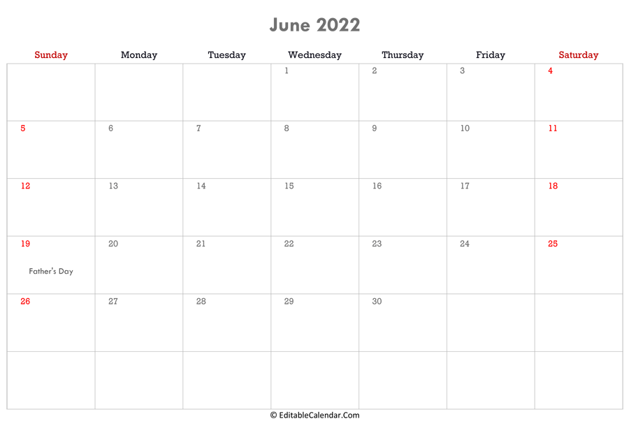 editable calendar june 2022