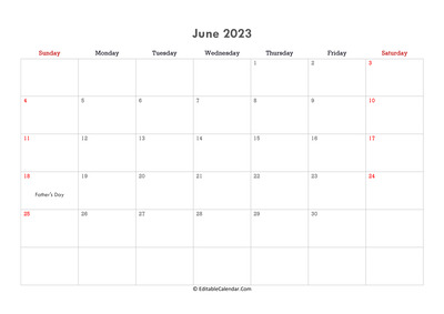 editable calendar june 2023 with notes