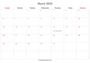 editable calendar march 2022