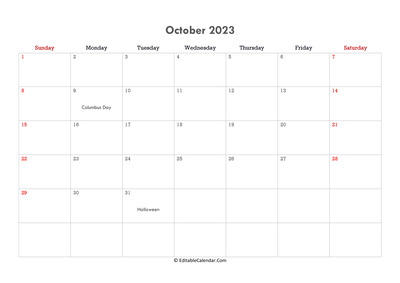 editable calendar october 2023 with notes