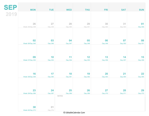 editable calendar september 2019