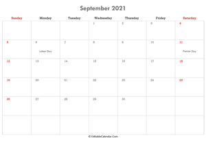 editable calendar september 2021