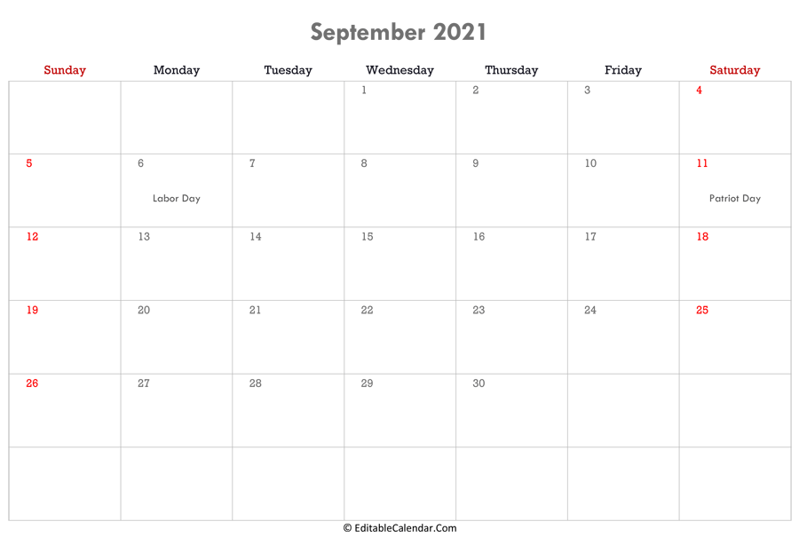 editable calendar september 2021