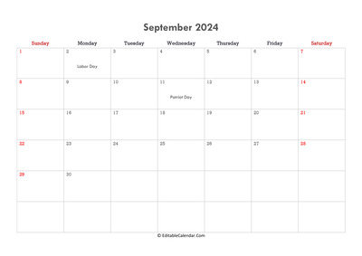 Editable Calendar September 2024