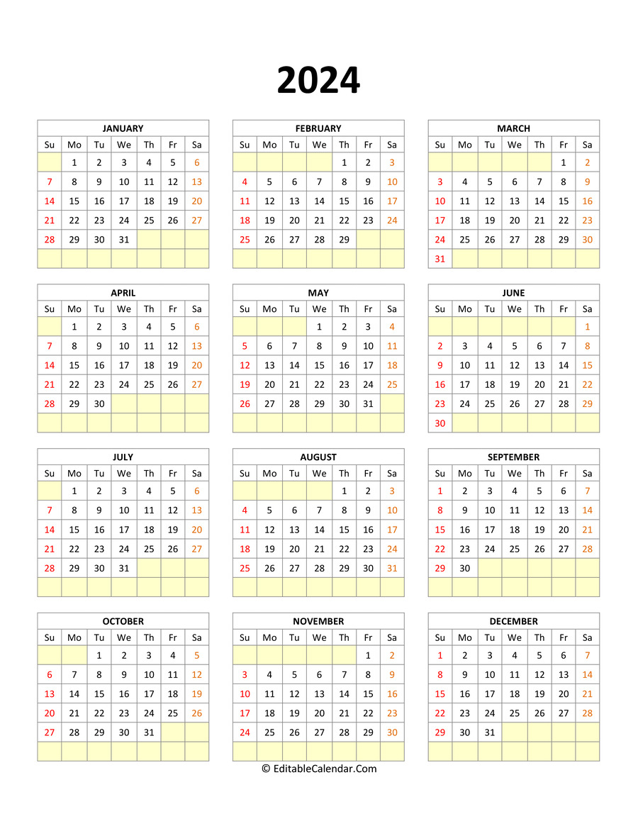 Editable Calendar Template 2025